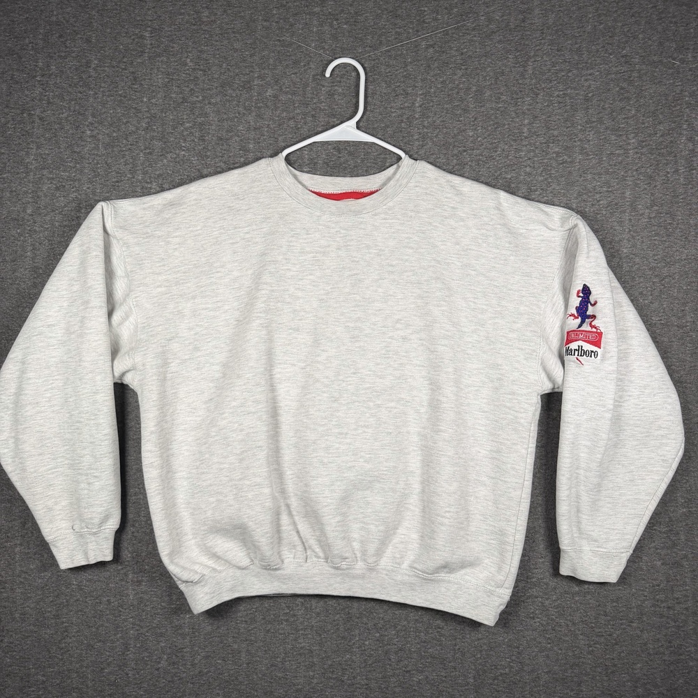 Vintage Marlboro Unlimited Sweatshirt Mens XL Gray Red Gecko 90s Crewneck Boxy